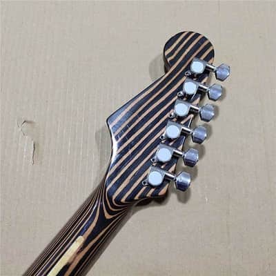 Zebra Wood Strat Style Guitar Neck with Machine Heads Pegs image 5