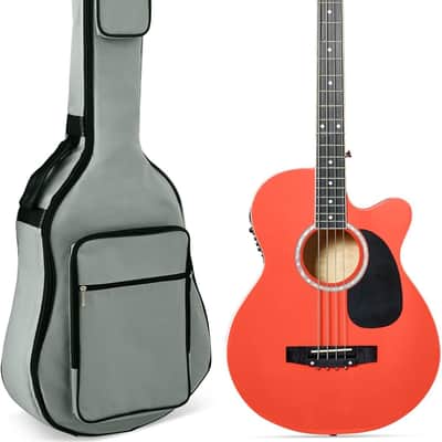 Acoustic Electric Bass Guitar, Full Size 4 String, Fretted Bass Guitar w/Padded Gig Bag - Red image 1