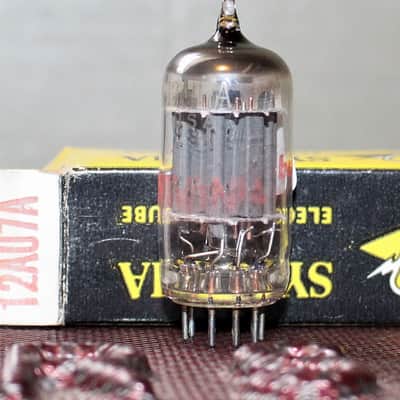 SYLVANIA 12AU7 ECC82 PERFECT BALANCE LONG PLATE HALO GETTER TEST NOS+ VINTAGE 1960's image 1