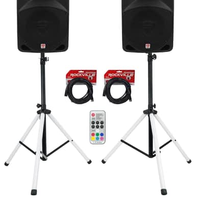(2) Rockville RPG10 10" Powered Active 600 Watt DJ PA Speakers+LED Stands+Cables image 14