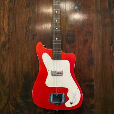 Truetone Vintage electric guitar || WHITE STRIPES! 1960s red image 1