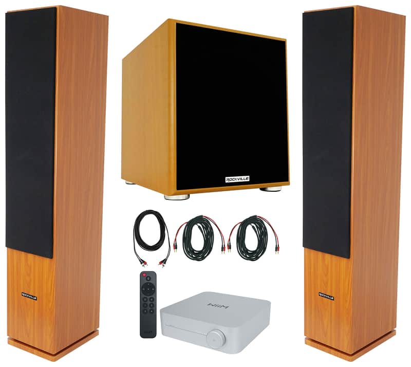 (2) Rockville Rocktower 64B Wood Home Tower Speakers+Bluetooth/Wifi Amp+Sub image 1