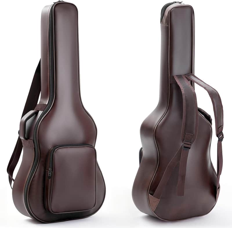 Guitar Case Acoustic Bag Extra Thick Padding 40 41 42 in Guitars Waterproof PU Leather Hard Case Adjustable Shoulder Strap Sponge Hardshell Guitar Gig Bag Travel 3 Layer Easy Clean, Brown image 1