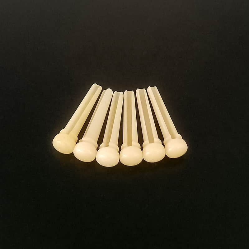 6x Acoustic Guitar Bridge Pins Real Bone with Brass Ring – Replacement Bridge Pins for Folk Guitar image 1