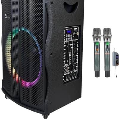 Portable Rechargeable Karaoke Party Speaker w/ Lights & Wireless Microphones image 9