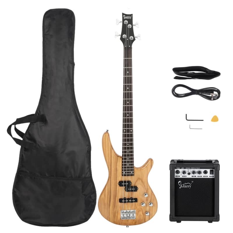 Glarry Burlywood GIB 4 String Full Size SS pickups Bass Guitar w/20W Amplifier image 1