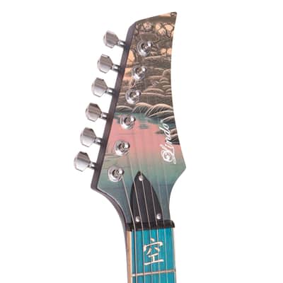 Lindo Koya Electric Guitar | Composite Neck | Luminlays | Five Elements Kanji Fretboard Inlays in Maple and Abalone Sea Shell | Japanese Wilderness Art | Designed in Bristol, UK image 6