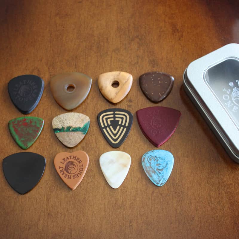 2024 Timber Tones 12 Bass Guitar Picks in a Gift Tin Polished