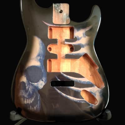 Stratocaster Body, Brand New/Great Skull Design under Black Gloss Clearcoat image 1