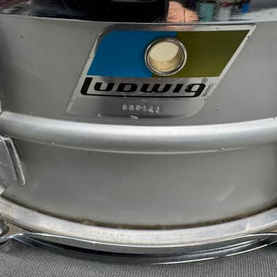 Vintage Ludwig Acrolite Aluminum Snare Drum 8 Lug 14x5” Blue Olive Badge 1976 76 Acrolite 1979 - Brushed Aluminum image 2