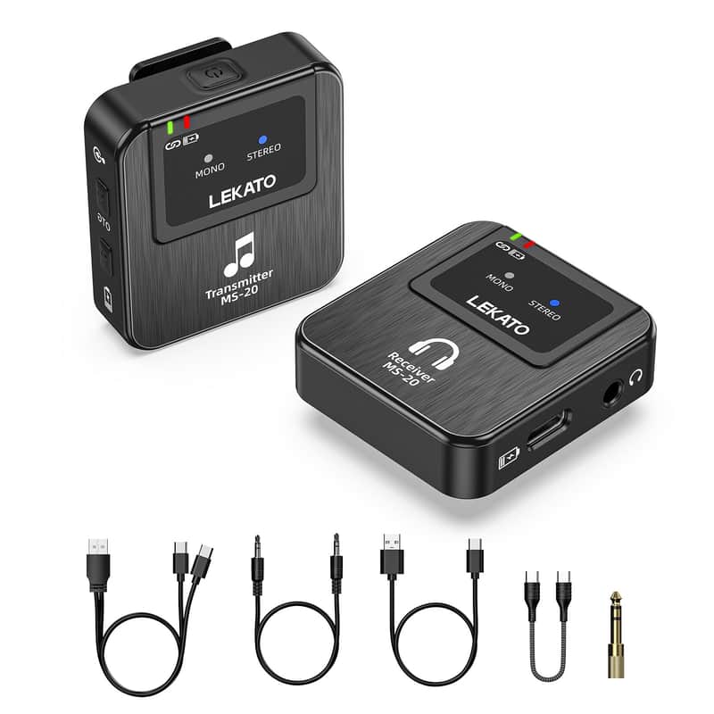 LEKATO Wireless in-Ear Monitor MS-20 2.4G IEM System Low Latency with Beltpack Transmitter Auto-Pairing Receiver OTG Support One to More in-Ear Monitoring for Live Performance Stage Singer Band image 1