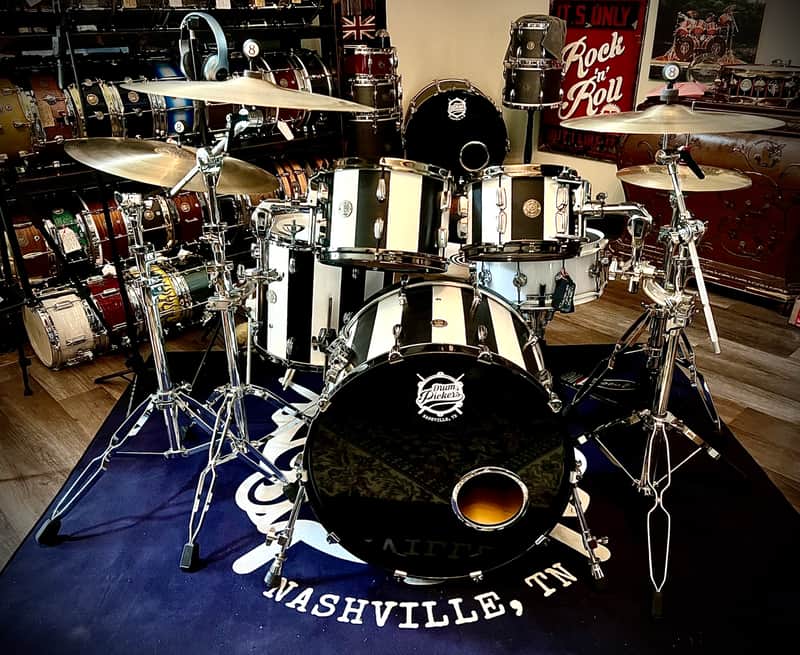 DrumPickers 5pc Vintage Professional Drum Kit in Van Halen Black & White Stripe Tribute image 1