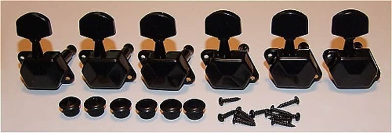 Guitar Parts Economy COVERED Style - 6 In Line - TUNERS SET - Black image 1