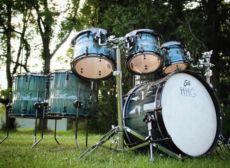HHG Drums 7 Piece Contoured Ash Stave Kit 2019 Electric Ocean Burst image 1