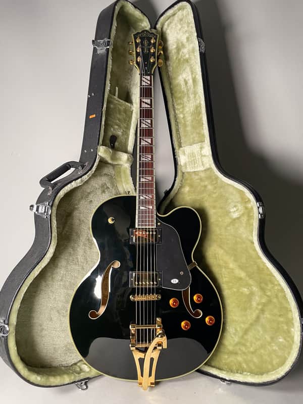 Washburn MIK J-9 VG Black Thinline Hollowbody Guitar w/OHSC image 1