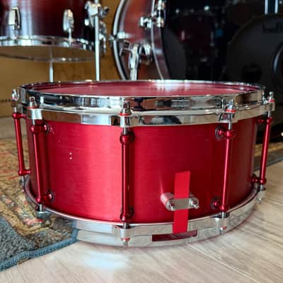 USED - Udrum Cherry Bomb 14"x6.5 Snare Drum, Red 3mm Aluminum [SKU 862411V] image 9