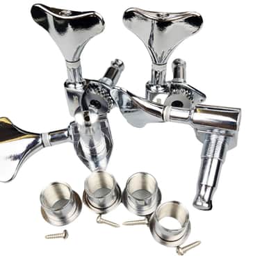 1:24 Ratio Silver Electric Bass Guitar Machine Heads Tuners Guitar Tuning Key Pegs Open Gear Replacement for Jazz Precision (4 for Right, Chrome) image 3