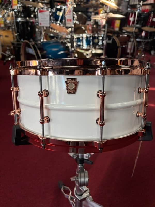 Ludwig LB430TDC Polar-Phonic 6.5x14" Brass Snare Drum with Copper Hardware 2021 - Present - Polar White image 1