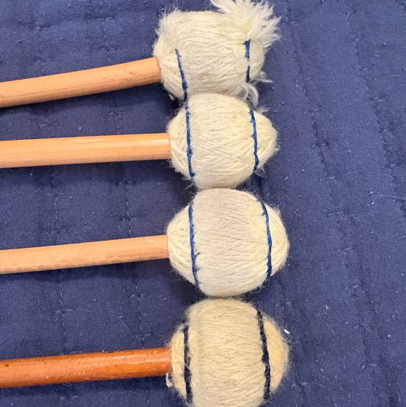 3 Mike Balter 61R Mushroom Head Series Yarn Wound Marimba Mallets w/ Rattan Handles & 1 Vic Firth image 1