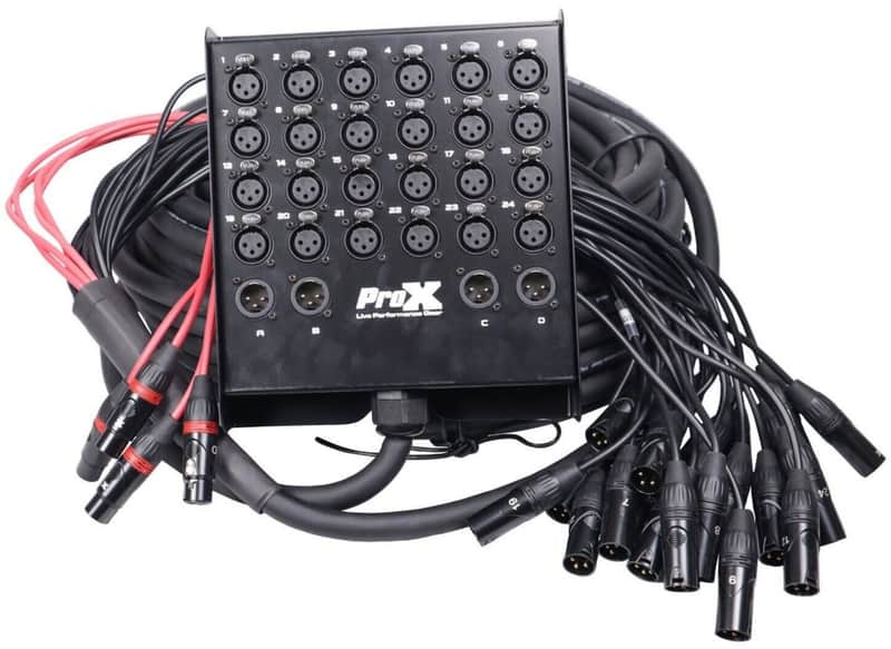ProX XC-SB244XLR100 100 Ft. XLR Stage Recording Extension Box Snake 24 XLR-F Send Inputs 4 XLR-M Effects Return image 1