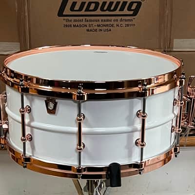 Ludwig LB430TDC Polar-Phonic 6.5x14" Brass Snare Drum with Copper Hardware 2021 - Present - Polar White image 6