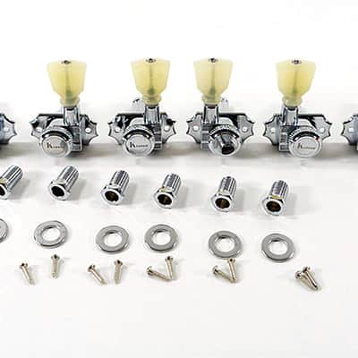 Kluson Revolution Locking Tuners 3x3 Pearloid keystone button - Chrome KRGL-3-CP image 1