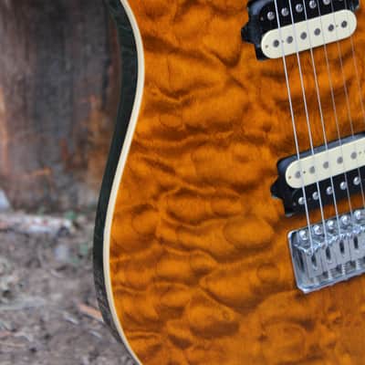 OLP MM1 Axis Amber Quilt Top Electric Guitar - EVH Eddie Van Halen Ernie Ball Music Man Copy image 5