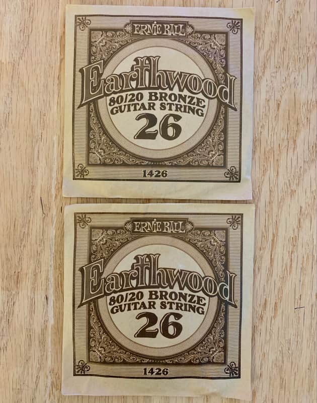 Two Single .026 Gauge Acoustic Guitar Strings (Ernie Ball - Bronze) Opened, Not Played image 1
