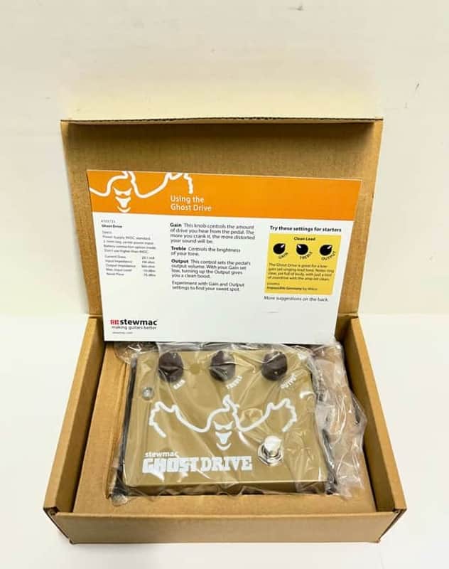 StewMac Ghost Drive Transparent Overdrive Pedal – Authentic Klon–Inspired Circuit – StewMac Professionally Built Overdrive Effects Pedal, NO ASSEMBLY REQUIRED! Gold image 1