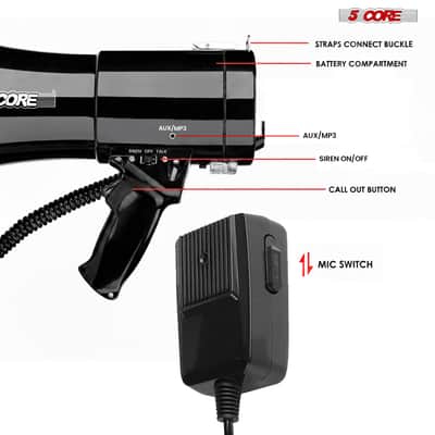 5 Core Megaphone 50W Bullhorn 1100 Yards Loud Siren Maker w Adjustable Volume for Soccer Coaches image 8