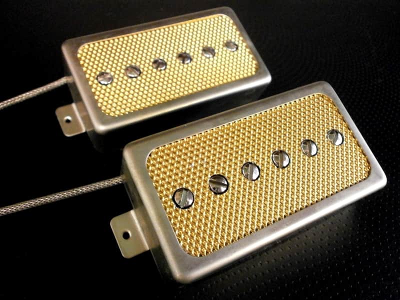 Q pickups Humbucker Sized P90s Set GOLD FOIL Raw cover PAF Fits Gibson Epi Greco Ibanez P90 Tone image 1