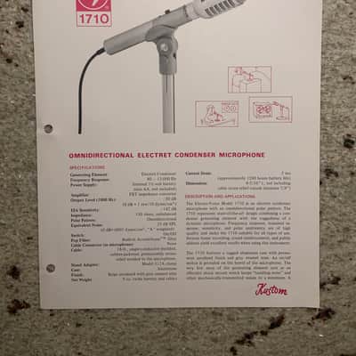 Vintage 1970s Kustom Electro Voice 1710 Omnidirectional Electret Condenser Microphone Spec Sheet! image 1