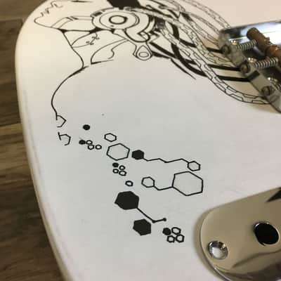 FRANCHIN Mars guitar body White Black Ink Handmade Indie Drawing Relic Aged Alder T-Style Made in Italy - Stock piece #11751221 image 8
