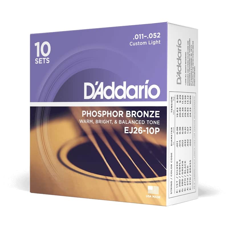 D'Addario EJ26-10P Phosphor Bronze Acoustic Guitar Strings, Custom Light, 11-52, 10 Sets image 1