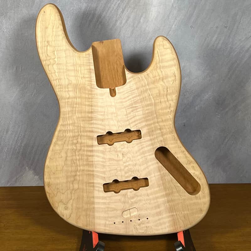 High end Offset bass body NOS unique figure Curly Maple Top solid one-piece True Brazilian Mahogany Back Unfinished Front Routed Luthier Supply R39 image 1