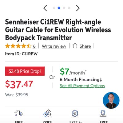 Sennheiser EW-D CI1 Wireless Guitar System - Q1-Q6 w/Bonus Sennheiser Ci1REW Right-angle Guitar Cable image 9