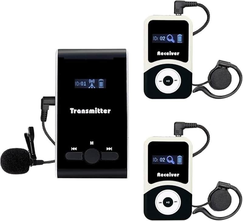 Tour Guide System, Church Translation System, Good Quality Sound, 99 Channels, Assisted Listening Devices for Court,Training,Interpreter (1 Transmitter 2 Receivers) image 1