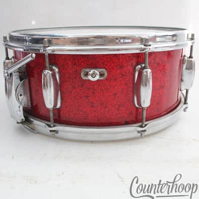 *Slingerland Radio King 14x5.5"Snare Drum Red Sparkle COB Brass 1-Ply Maple 50s* image 5