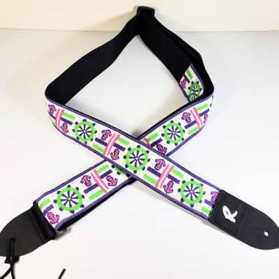 Boat Wheel and Anchor Guitar Strap -Green Purple Nautical Guitar Strap- Ocean Guitar Strap-Handcraf image 3