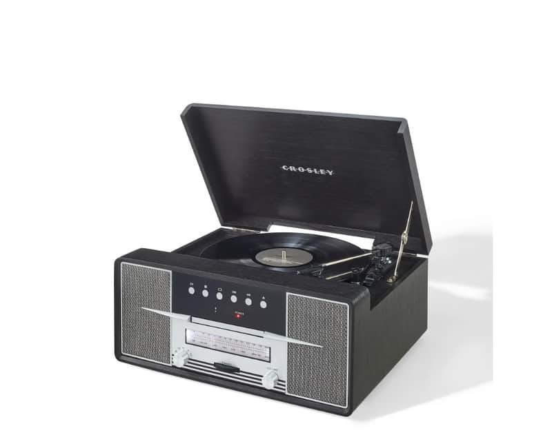 Crosley CR7016A Rhapsody 3-Speed Turntable AM/FM Radio CD Player - Black -NEW image 1