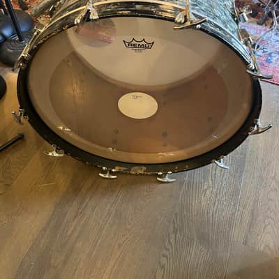 1950s WFL Ludwig Black Diamond Pearl 14x22 Vintage Bass Drum – Rail Mount – Original Spurs image 2