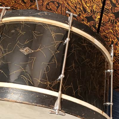 Vintage Lafleur Piccadilly 28″x12″ Bass Drum 1930s – Black with Glitter Strand image 5