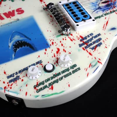 Custom Painted and Upgraded Epiphone Les Paul JR, Aged and Worn With Graphics and Matching Headstock image 10