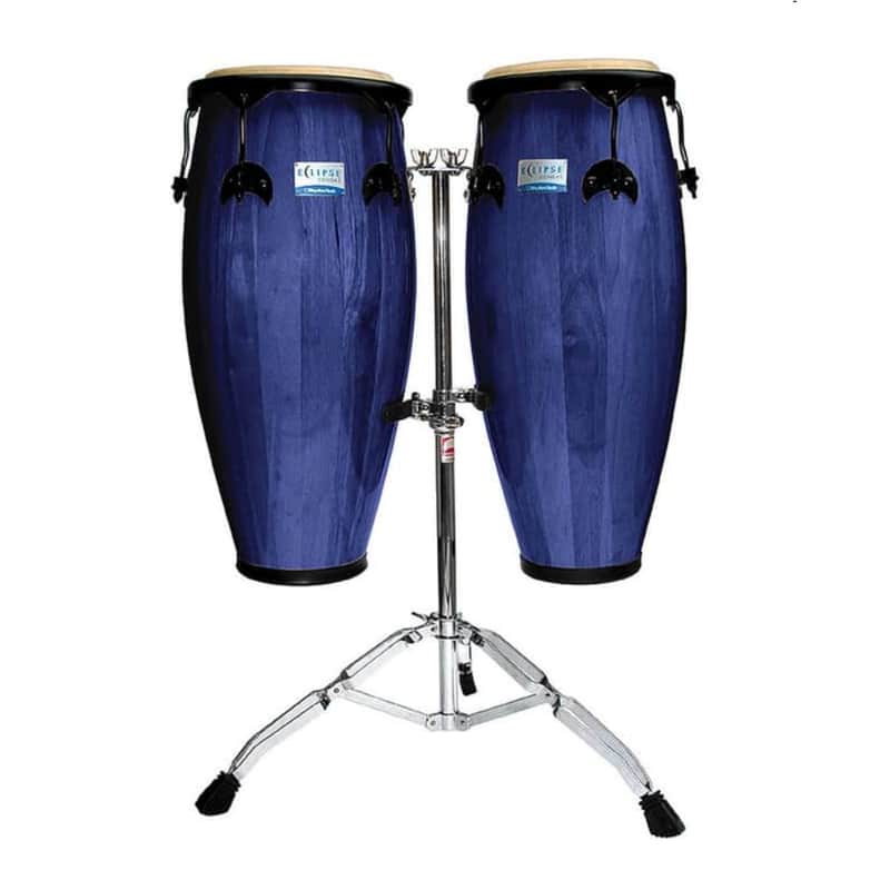 RHYTHM TECH ECLIPSE RT5504 Blue 10" & 11" Conga Drum Percussion Pair with Stand image 1