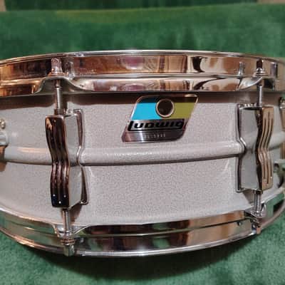 Ludwig L-404 Acrolite 5x14" 8-Lug Aluminum Snare Drum with Rounded Blue/Olive Badge 1979 - 1993 - Gray "Orange Peel" image 1