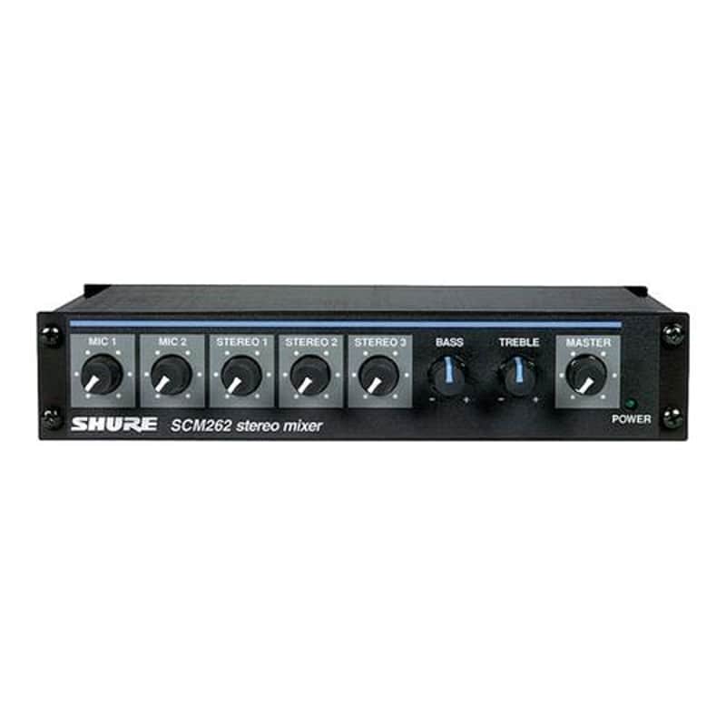 Shure SCM262 Stereo Microphone Mixer with 2 XLR Mic Inputs, Stereo 1/4 Outputs, Stereo RCA Outputs, 12 V Phantom Power image 1