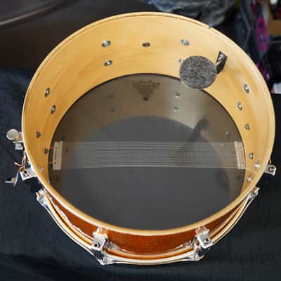 1970s USA Ludwig 6.5x14" Maple Snare Drum - Blue/Olive Badge - Gold Sparkle Wrap image 10