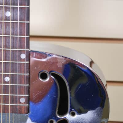 1995 Dobro USA DM-33H DM33H Chromed Brass Resonator Round Neck Guitar w Etched Hawaiian Motif Excellent Condition w OHSC and Booklet. image 17
