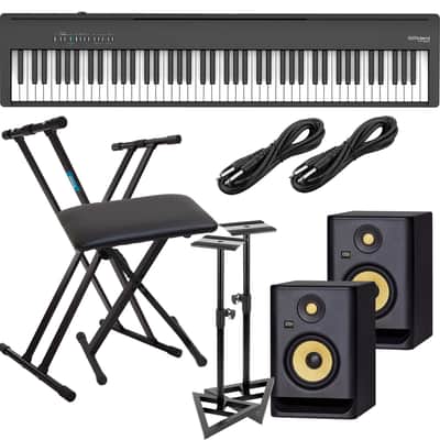 Roland FP-30X Digital Piano with Speakers (Black), Keyboard Stand, Bench, (2) KRK RP5G4 Monitors, Monitor Stand, (2) 1/4 Cables Bundle