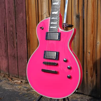 ESP CUSTOM SHOP Eclipse CTM - Ebony- Neon Pink 6-String Electric Guitar w/ Case image 6